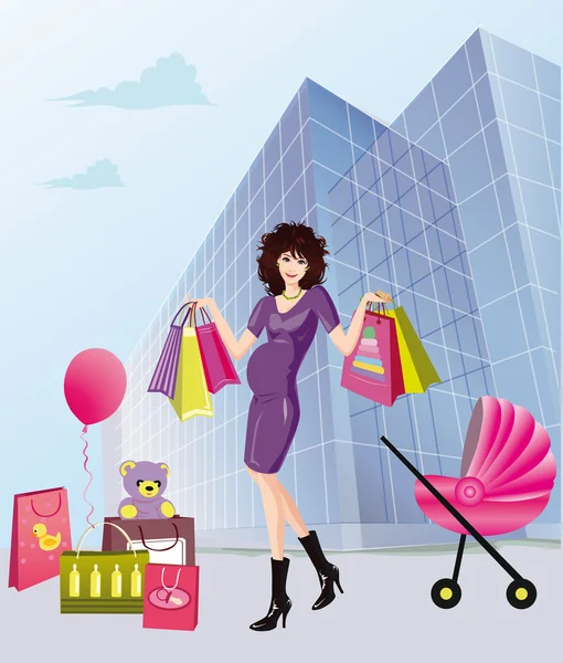 Shoppind 孕妇、 矢量 — 图库矢量图片