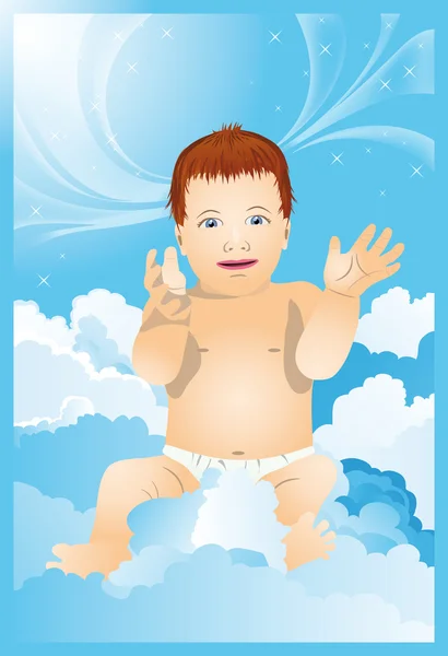 Le bébé est assis dans les nuages. vecteur . — Image vectorielle