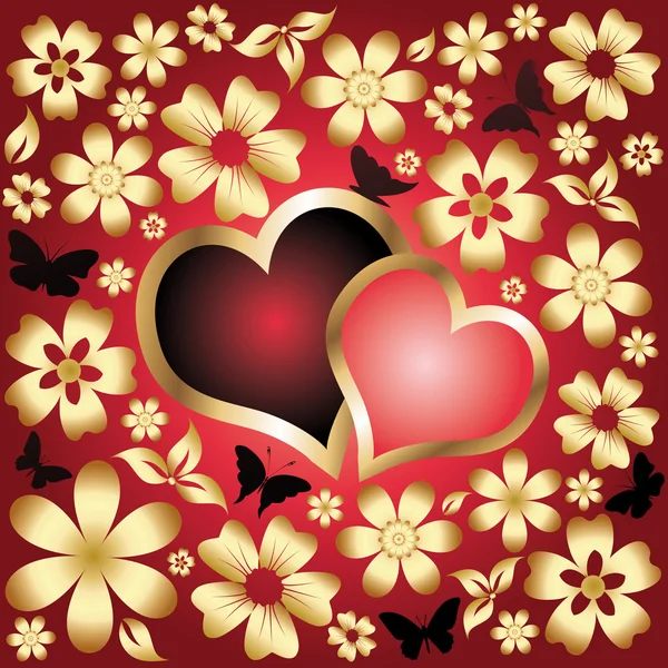 Carte d'amour or et rouge, vecteur — Image vectorielle