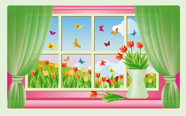 Cartão de primavera com tulipas, vetor —  Vetores de Stock