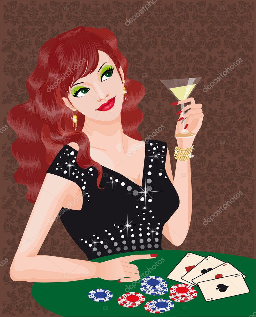 The green-eyed girl plays poker. vector — Stock Vector © CaroDi #3016030