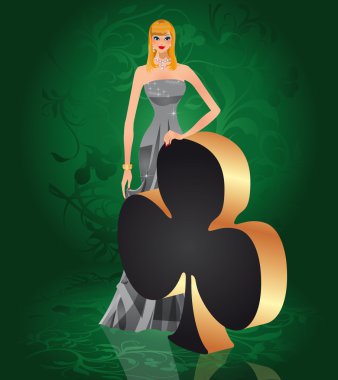 Poker sembolü club ve Kızıl saçlı kız