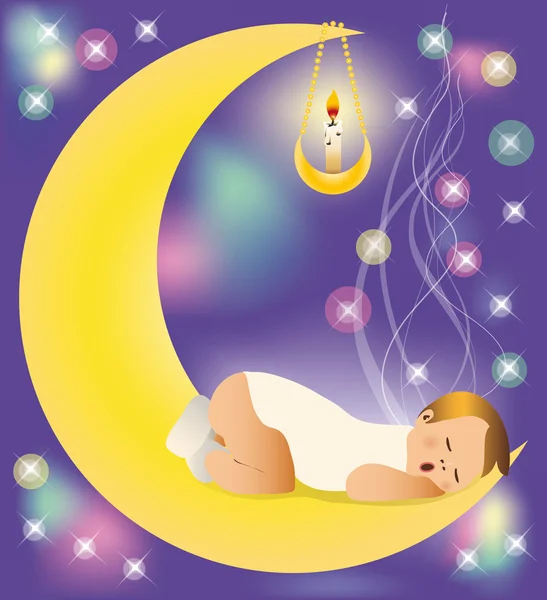 Το μωρό κοιμάται στο φεγγάρι. διάνυσμα — Διανυσματικό Αρχείο