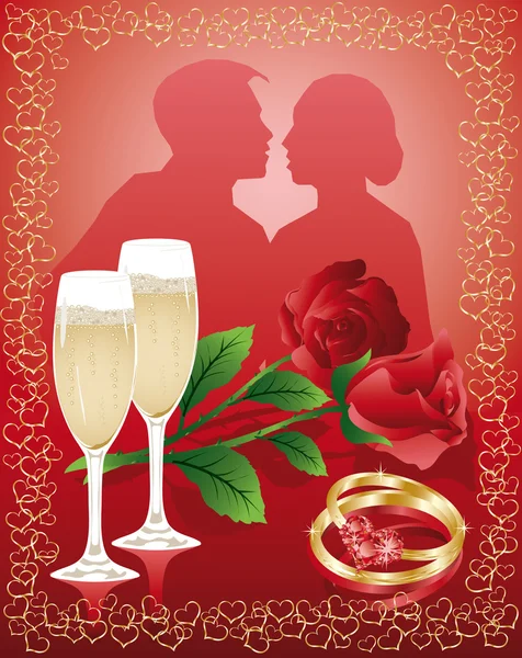 Cartão de amor de casamento com rosa. vetor — Vetor de Stock