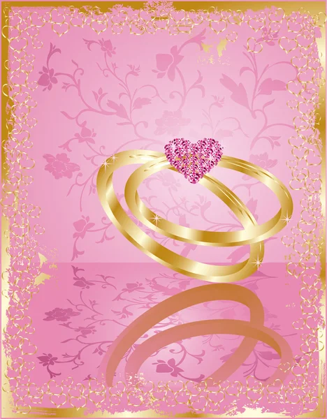 Carte d'amour de mariage avec anneaux, vecteur — Image vectorielle