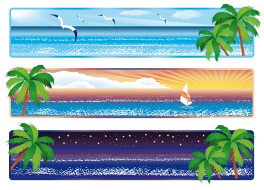 Deniz ve palm, vektör yaz afiş