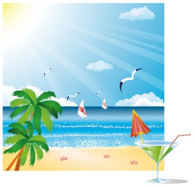 Vector illustration with beach and sea clipart