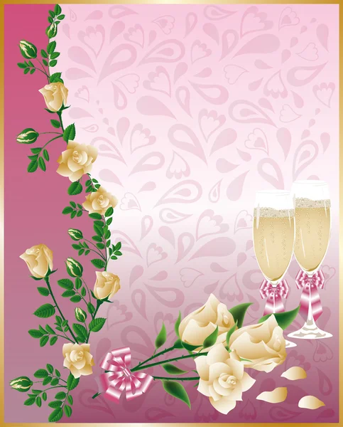 Kart şampanya ile düğün, vektör — Stok Vektör