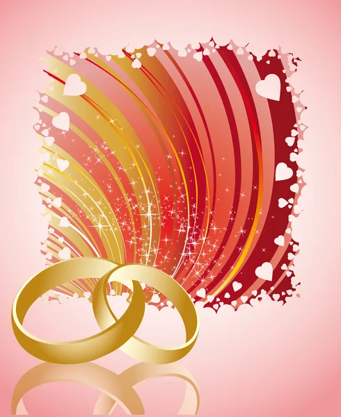 Hochzeitskarte mit goldenen Ringen, Vektor — Stockvektor