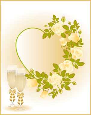 Wedding card with champagne, vector clipart