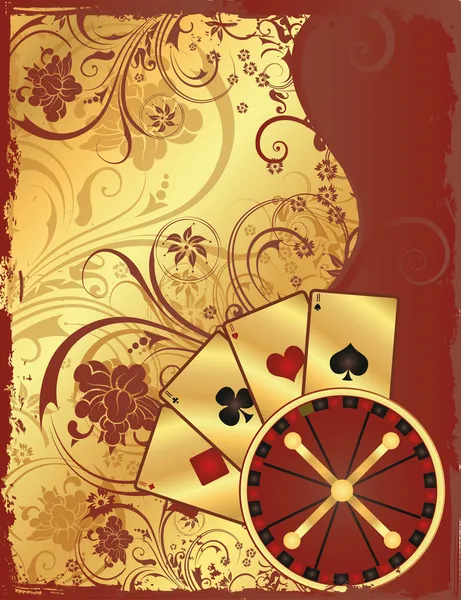 Casino tarjeta de oro con ruleta, vector — Vector de stock