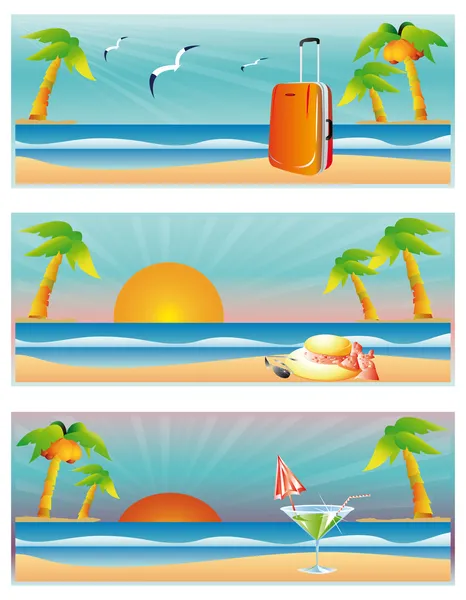 Bannières d'été de voyage, vecteur — Image vectorielle