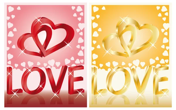 Dos tarjetas de boda con imagen 3D de corazones, vector — Vector de stock