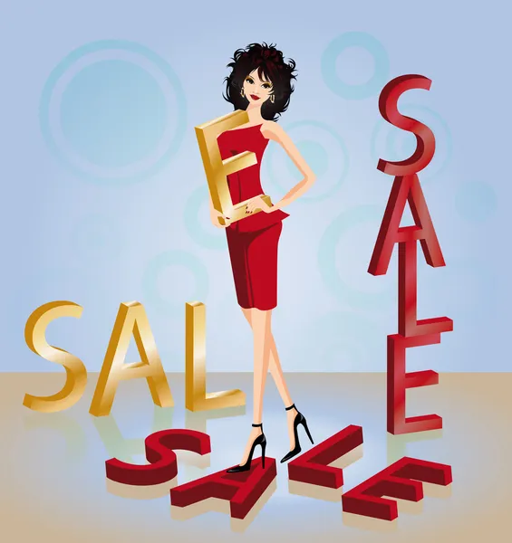 Brunette girl and SALE in 3D image. vector — Stock Vector