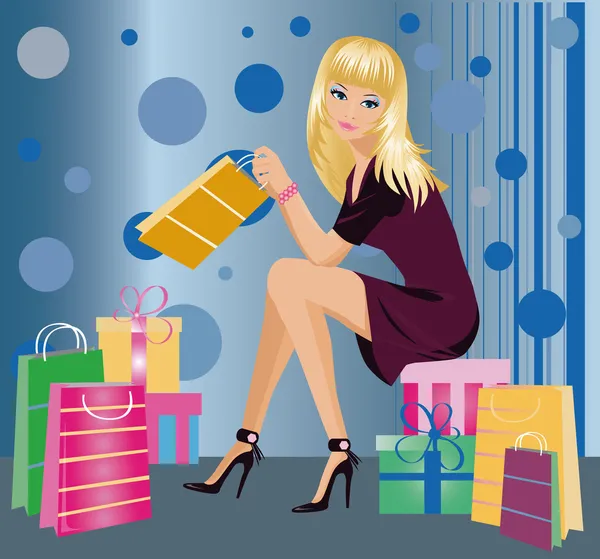 Shopping fashion girl , vector — Stock Vector