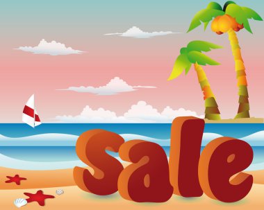 Beach sale with yacht in 3d image. vector clipart