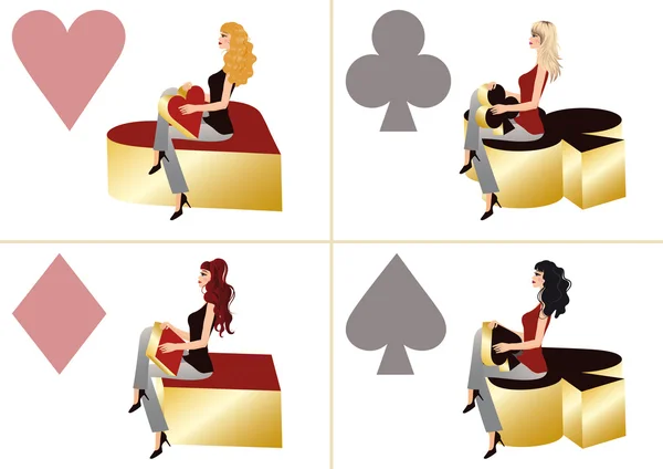 Kızlar ve poker elemanları 3d. vektör — Stok Vektör