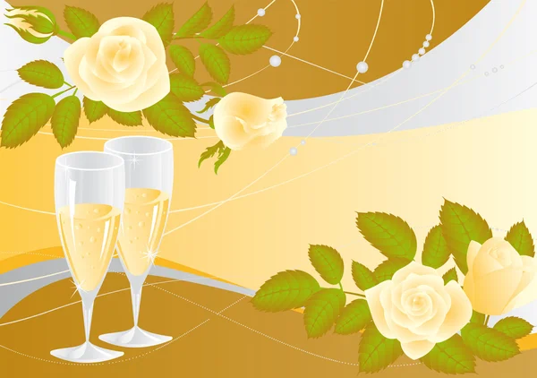 Cartão de casamento com champanhe, vetor —  Vetores de Stock