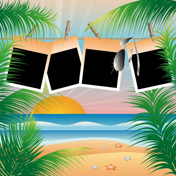 Sommaren beach-kort med foto stomme, vektor — Stock vektor