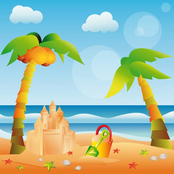 Carte d'été avec château de sable. vecteur — Image vectorielle