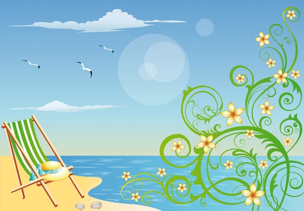 Cartão de praia de verão com padrão vegetativo, vetor — Vetor de Stock