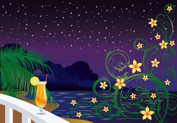 Cartão noturno de verão com padrão floral, vetor — Vetor de Stock