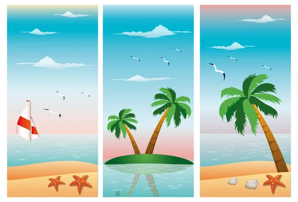 Set of three banners on theme of Summer, beach, sea. Vector — Stock Vector