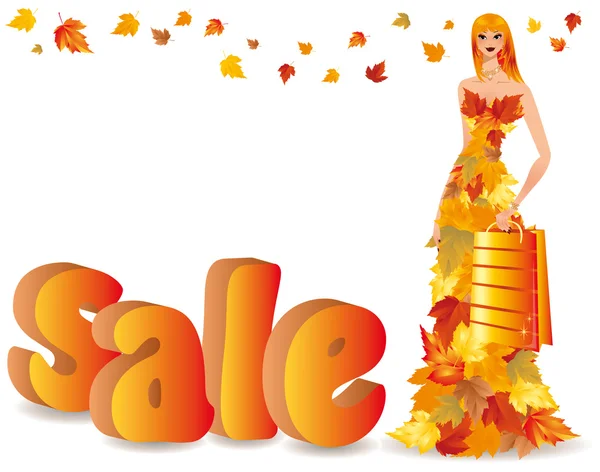 Autumn sale and shopping girl, vector — Stock Vector