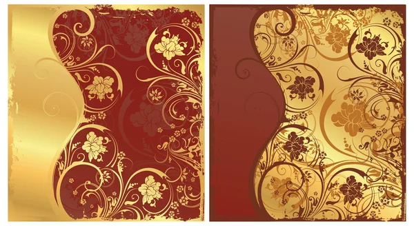 Set florale goldene Karte, Vektor — Stockvektor