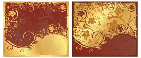 Set floral fondo dorado. vector — Archivo Imágenes Vectoriales