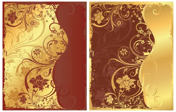 Set florale goldene Karte, Vektor — Stockvektor