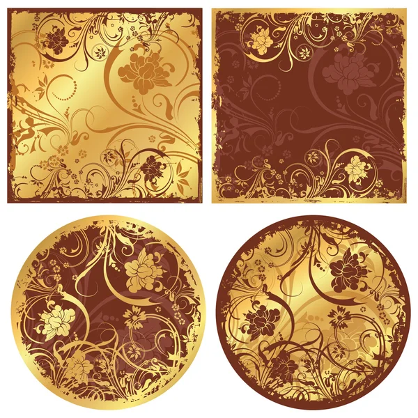 Set de banners florales dorados, vector — Vector de stock