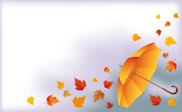 Autumn card with umbrella and maples. vector — Stock Vector