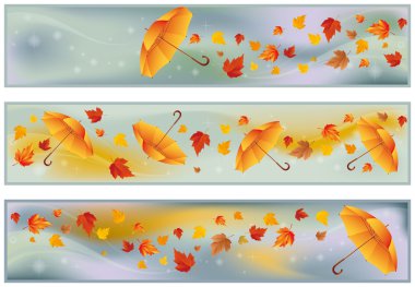 Autumn banners with umbrella , vector clipart