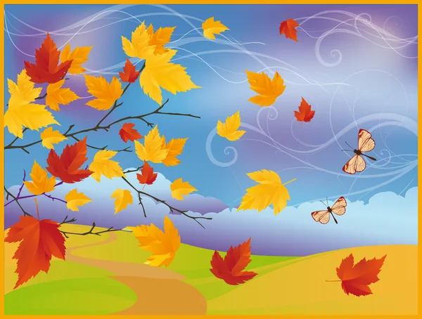 Akça ağaç ile sonbahar kartı. vektör — Stok Vektör