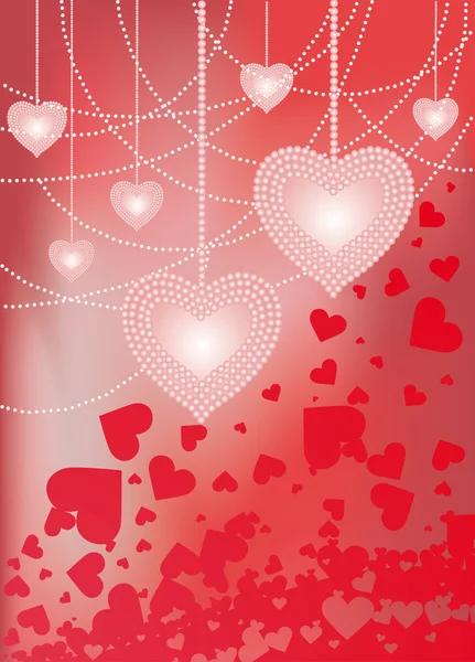 Tarjeta de amor de boda con corazones preciosos y perlas, vector — Vector de stock