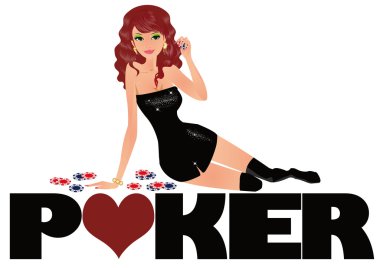 seksi kız ve poker simge vektör