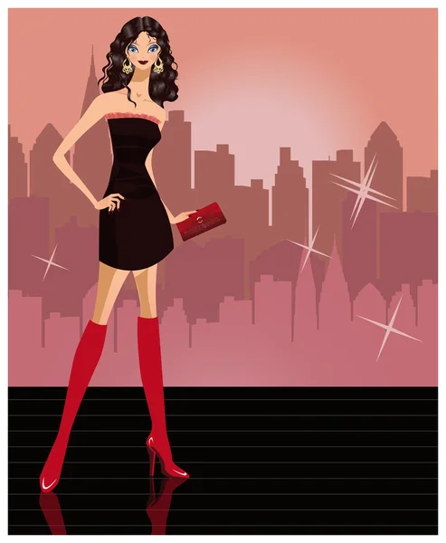Menina de moda sexy na cidade. ilustração vetorial — Vetor de Stock