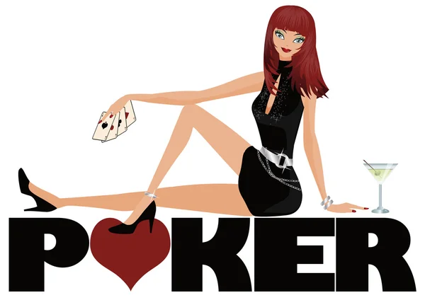 Symbol pokera i dziewczyna z martini, wektor — Wektor stockowy