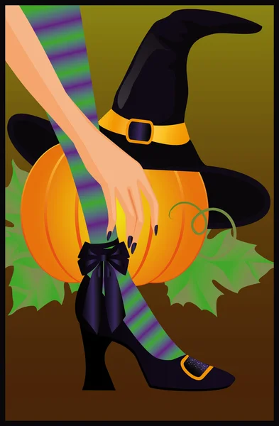 Cartão de Halloween com abóbora, vetor — Vetor de Stock