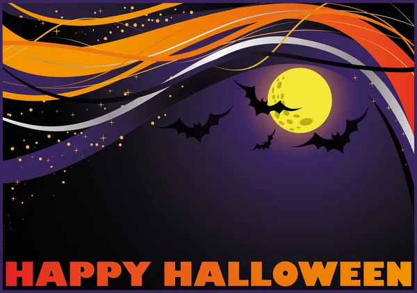 Tarjeta de Halloween con luna y murciélagos. vector — Vector de stock