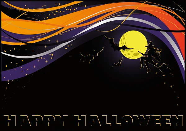 Halloween-kort med månen och häxan. vektor — Stock vektor