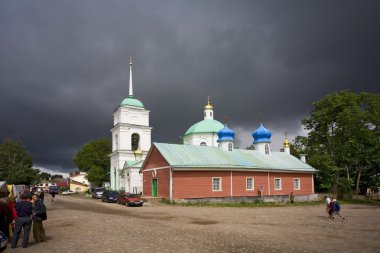 Market place by Church in Russia. clipart