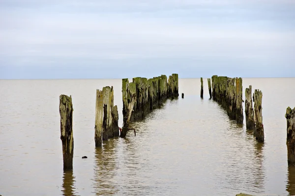 Oude pier in Baltische Zee. Rechtenvrije Stockfoto's