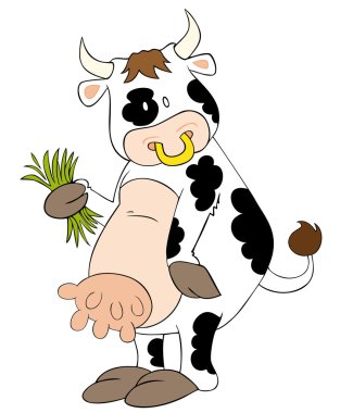 Funny dairy cow with grass blades. clipart
