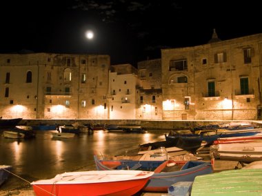 Her gece manzara Monopoli. Apulia.