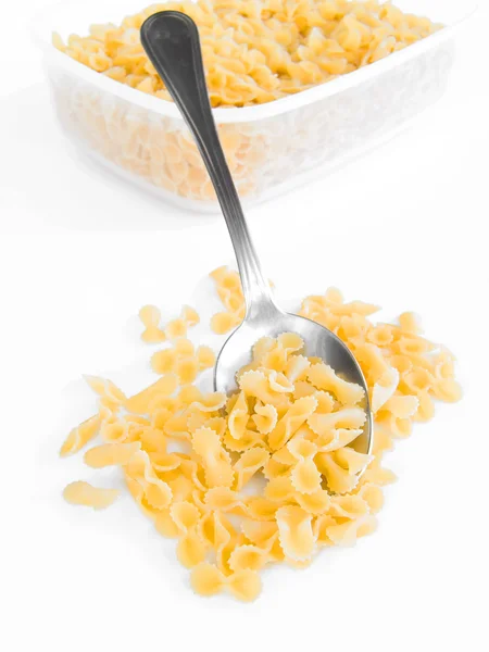 Pasta in plastic container with spoon. — Stock Photo, Image