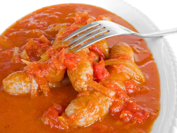 Sausages with tomato sauce. — Stock Photo, Image