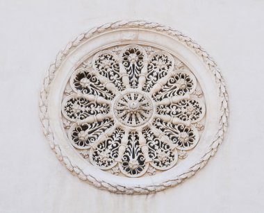 Closeup of a Rose Window Church. clipart