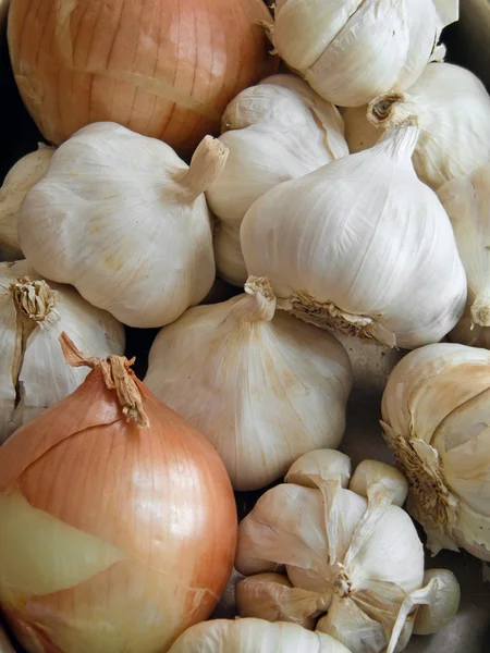 Garlic and onions background. — Stock Photo, Image
